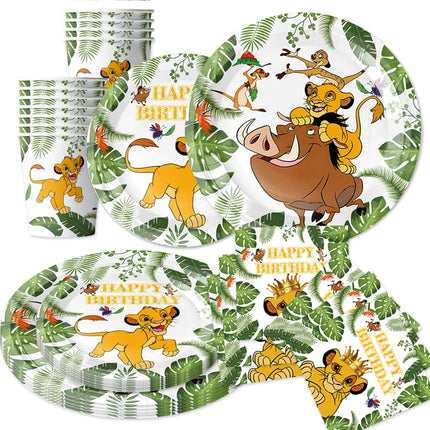 The Lion King Simba Jungle Theme Tableware Kit Printed Paper Plates Paper Cups Kids Boys Safari Birthday Party Decorations