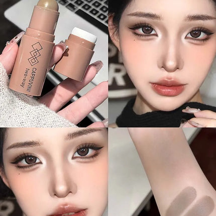 Cappuvini Natural 3D Contouring Stick with Smudge Brush Moisturizing Silky Matte Brown for Nose Shadow Makeup Contour