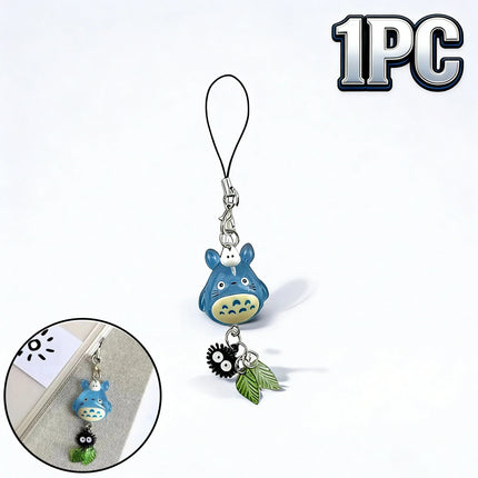 Kawaii Blue Animal Totoro Phone Charm Soot Sprite Keychain Woodland Anime Cat Cosplay  Handmade Y2K Gift Pendant Accessories