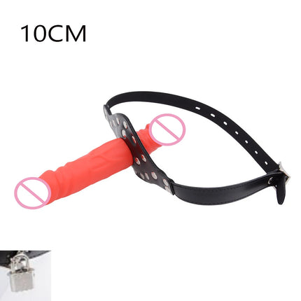 Double-Ended Dildo Deep Blowjob Sex Toy Gag Open Mouth Plug Leather Harness Lesbian Strapon Penis Butt Plug BDSM Erotic Bondage