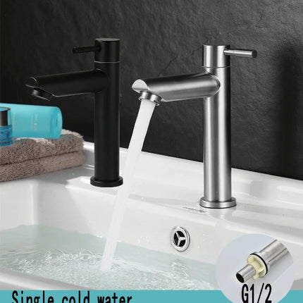 A Stainless Steel Washbasin Faucet. Single Cold Water, 1/2 Inch Public Dathroom. Bathroom. Balcony (Without Inlet Hose)