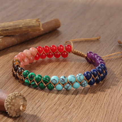 7 Chakras Natural Stone Anklet For Women Symbolize Happiness And Good Luck Crystal Braided Rope Ankle Bracelet Summer Jewelry