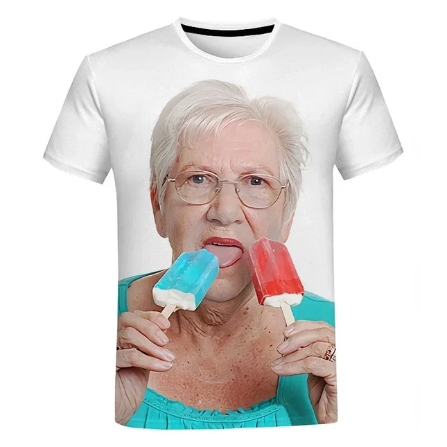 2025 Hot Sales New Creative Funny 3d Printing Cute T-shirt Grandma Funny Ice Lolly Casual Shirt Loose Oversize Top