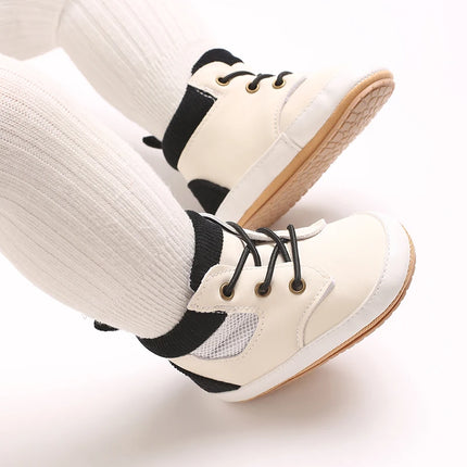 High-Top New 0-18M Baby and Children's Shoes Fashionable and Sporty PU Soft Rubber Sole First Walking Casual Sports Shoes
