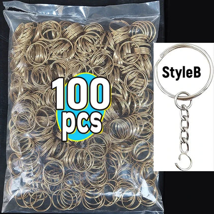 50/100pcs Stainless Steel Metal Blank Keyring Keychain Split Rings DIY Keyfob Keys Ring Lobster Clasp Key Pendant Chains Buckles