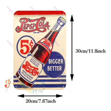 1pc Vintage Metal Wall Art Sign - Retro Pepsi Cola Bottle Design with "5¢" & "BIGGER" Text, & Weather-Resistant, Pre-Drilled