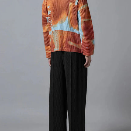 New Miyake Pleated Man Wide Leg Pants Baggy Casual High Street Long Pants