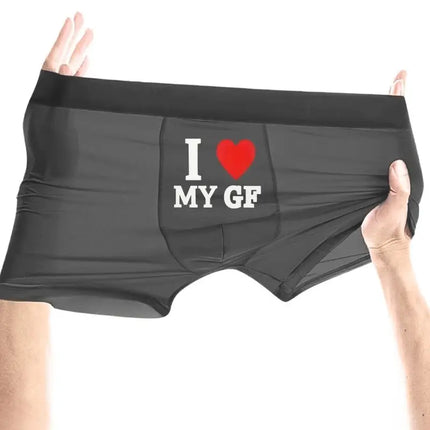 Men's "I ❤️ MY GF" Cute Couple Romantic Love Print Boxer Briefs 1 Piece Soft Breathable Affection Expression Casual Underwear