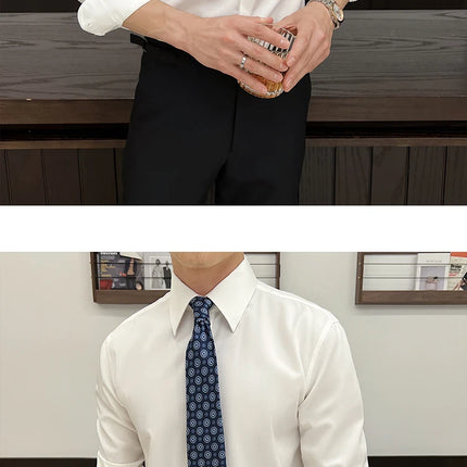 Men's White Long-Sleeve Dress Shirt - Slim Comfortable Fabric. Ideal for Formal Events & Everyday Wear. Classic & Modern Design