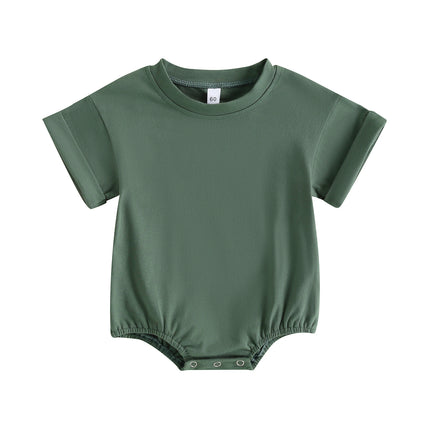 VISgogo Infant Baby Boys Girls Bodysuit Summer Pullover Crewneck Loose Romper Short Sleeve Solid Color Newborn Clothes Outfit