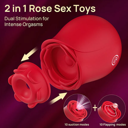 2in1 Rose-Sucking Vibrator for Women Flapping Tapping Rose Sex Toy Nipple Clitoral Lick Vibrating Massager Female Masturbator