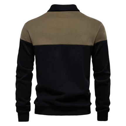 2025 New Arrival Long-Sleeve Polo-Collar Sweatshirt for Men, High-Quality Patchwork Casual Top