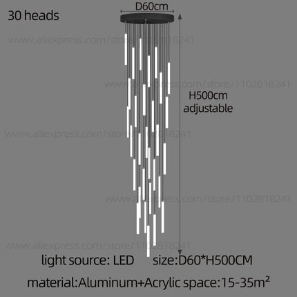 Minimalist Chandelier LED Stair Strip Lamp Duplex Building Interior Lighting Lamps Modern Dining Table Living Room Pendant light
