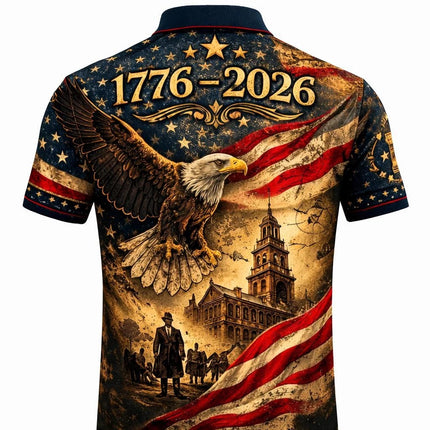 250 Years of Freedom Polo Shirt 1776–2026, Patriotic American Eagle Polo USA Flag Independence Day Shirt 4th of July Gift