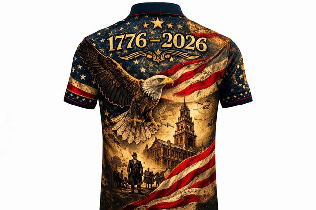 250 Years of Freedom Polo Shirt 1776–2026, Patriotic American Eagle Polo USA Flag Independence Day Shirt 4th of July Gift