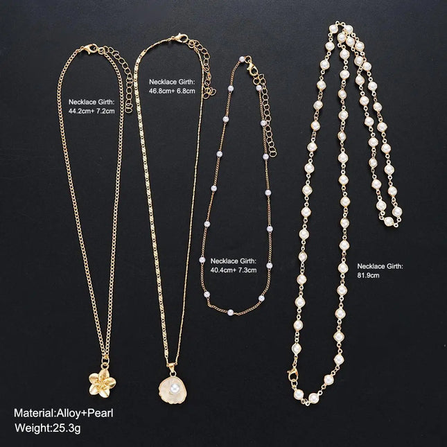 European and American Personalized New Flower Pendant Pearl Stacked Necklace Fashionable Retro French Long Sweater Chain