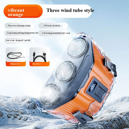Three-wind-outlet, long-lasting, waist-mounted, small fan for outdoor fishing in summer, rechargeable, high-wind electric fan
