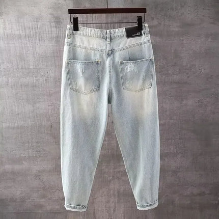 Spring New All Match Youth Trendy Brand Men's Cowboy Pants Retro Quarter Pants Loose and Versatile Popularity Harun Pants