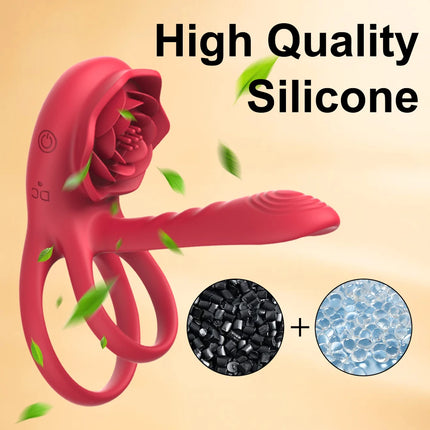 Remote Control Vibrating Cock Ring Penis Sleeve with Rose Clitoral Stimulator Penis Ring Vibrator Adult Sex Toys for Men Women