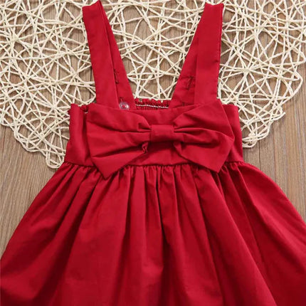 0-36months Baby Girl Sleeveless Sling Dress Cute Bow Strapless Backless Princess Dress For Infant Girls Solid Red Summer Dress