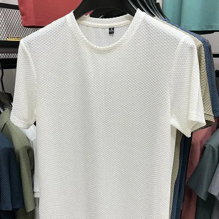 Summer Men's Round Neck Short Sleeved T-shirt M-5XL Oversize Wrinkle Resistant Breathable Top Texture Fabric Versatile Tees