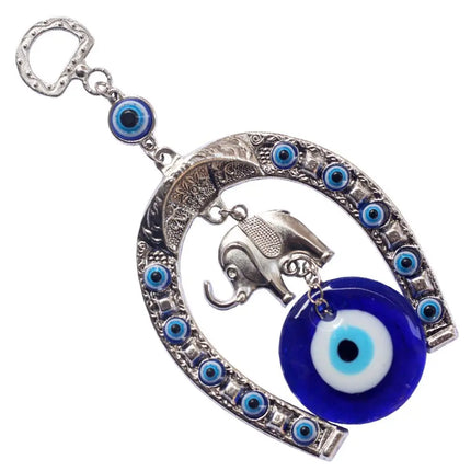 Turkish Blue Evil Eye Wall Hanging Horseshoe with Glass Decoration Elephant Car Pendant Lucky Ornament Home Decor