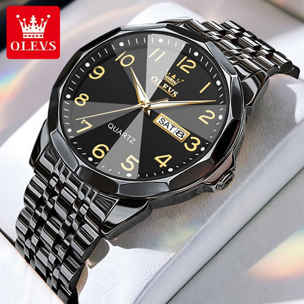 OLEVS Original Waterproof Men's Watches Digital Mirror Quartz Watch for Man Luminous Stainless Steel Wristwatch Male Date Week