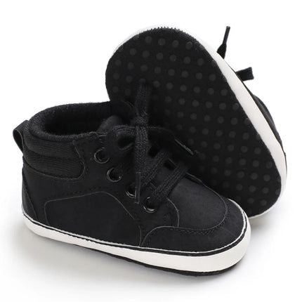 Spring and Autumn High Top With PU Anti Slip Baby Shoes 0-1 Year Old Baby Casual Sports Soft Soled Walking Shoes