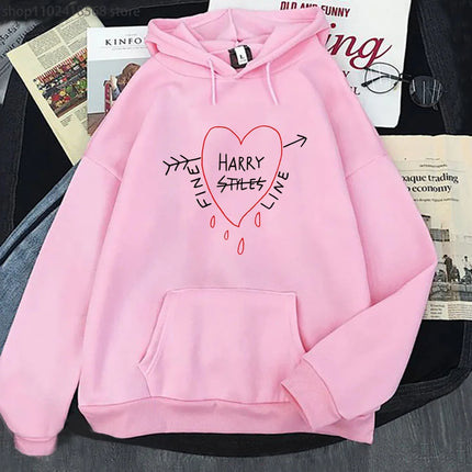 Happy Fine Line Print Hoodies Harry Styles Treat People Kindness Fashionable Sweatshirts Women's Top Clothing Y2k Pullover