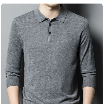 Worsted wool Men POLO Neck  Pullover Long Sleeve Lapel Sweaters Loose Warm Knitted Tops Spring Autumn New Style Men’s Clothing