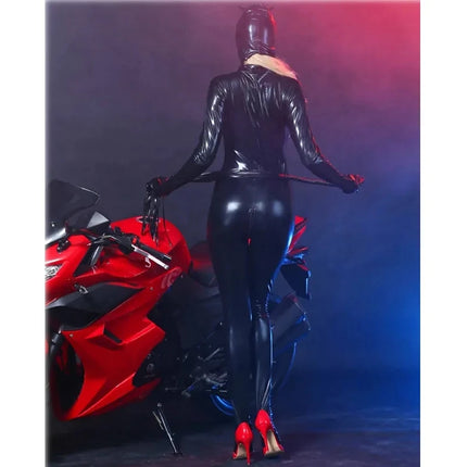 Sexy Latex Catsuit with Mask Faux Leather Cat Girl Jumpsuit PVC Bodysuit Nightclub One-piece Bodystocking Fetish Erotic Costumes