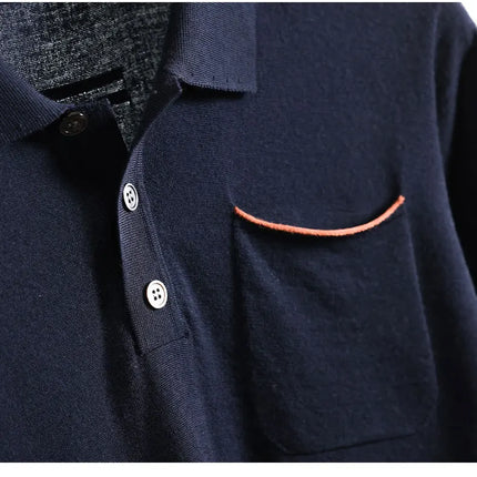 Spring and Summer New Polo Collar 100% Fine Wool Short Sleeve Men's Business Casual T-Shirt with Turn-down Collar and Pocket