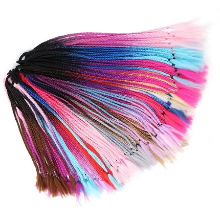 24Inch Synthetic Gradient  Colored Braided Ponytail Hair Extension Elastic Rubber Band Braiding Ponytail for Girl Women
