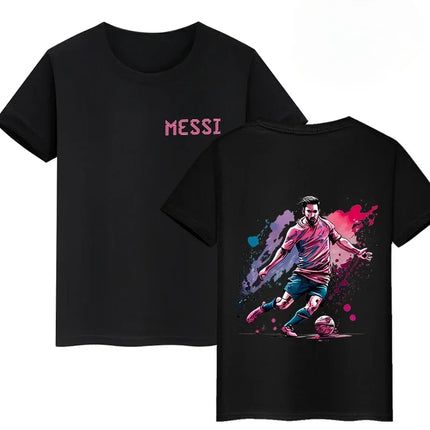 Summer Cotton Children's T-shirts Brand Sport Double-sided Messi Print Short-sleeve Casual Fashion Boys Girls Tee Top Kid Clothing