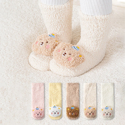Cute Cartoon Bear Baby Sock Winter Thicken Warm Baby Boys Girls Sock Fleece Loope Todddler Kids Floor Sock
