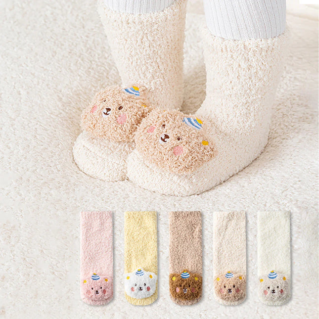 Cute Cartoon Bear Baby Sock Winter Thicken Warm Baby Boys Girls Sock Fleece Loop Toddler Kids Floor Sock