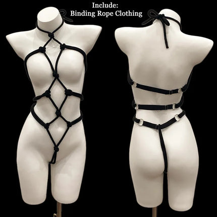 Women Hot Sexy Hollow Lingerie Crotchless Body Rope Bondage Open Crotch Jumpsuit Cosplay Underwear Female SM Sex Porno Clothing