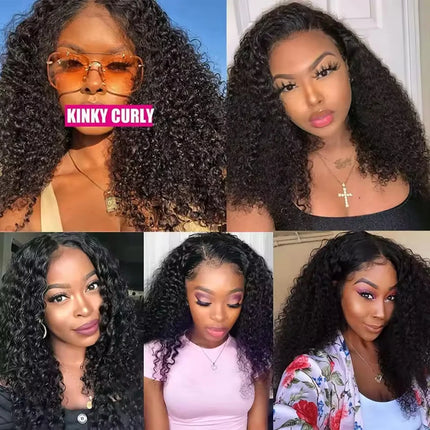 Kinky Curly 13X4 Lace Frontal Brazilian Virgin Human Hair Preplucked 4x4 Transparent Lace Closure Human Hair 150% Density