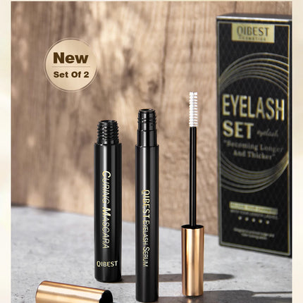 QIBEST Eyelash Makeup Set Eyebrow Eyelash Growth Serum Nourishing Enhance And 4D Black Mascara Curling Thick Lengthening Eyelash