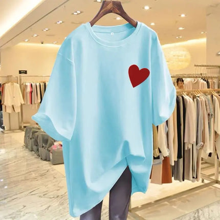Women's Fashion Pure Cotton Love Print T-shirts Summer Casual Versatile O-neck Short Sleeve Top Tee Office Lady Basic Pullovers