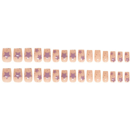 Dark Brown Flowers 24 Pcs Press-on Nails Pink Nail Polish Glossy Artificial Finger Manicure Reusable False Nails