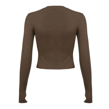 Women Casual Slim Fit Long Sleeve O-Neck T-shirts Tops Spring Fall Solid Color Tees with Thumb Holes Streetwear