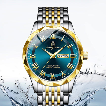 PAAZOMU Sport Original Men Clock Quartz Date Week Luxury Man Wristwatch Waterproof Luminous Stainless Steel Men's Watches Reloj