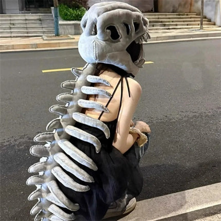 T Rex Dinosaur Skeleton Plush Hat Funny Wearable Skull Cap Full Spine Cosplay Costume Novelty Party Hat Halloween Gift Boys Girl