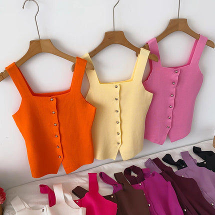 Women's Knitted Slim Fit Vest Summer 2025 Svel Top Single Button Design Versatile Inner and Outer Wear Commute Sle