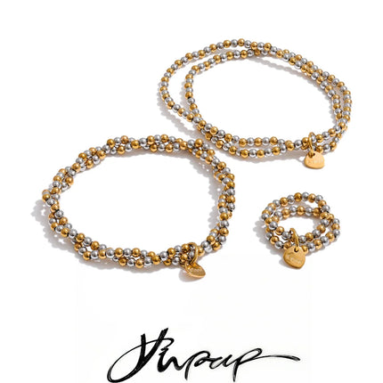 Yhpup Handmade Beads Jewelry Stainless Steel Elasticity Bracelet Bangle Ring Waterproof Fashion Summer Popular Jewelry Wholesale
