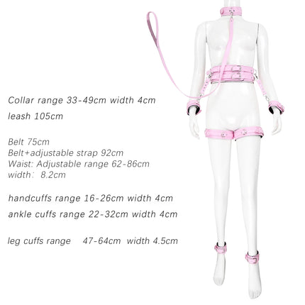 Thierry Bondage Set PU Leather Handcuffs Wrist Ankle Thigh Cuffs, Waist Belt, Collar, BDSM Sex Toys for Couples Adult Games