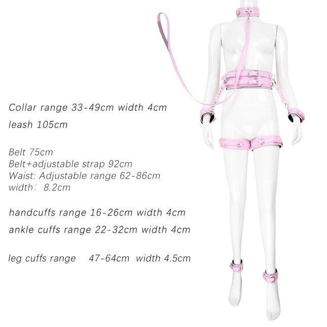 Thierry Bondage Set PU Leather Handcuffs Wrist Ankle Thigh Cuffs, Waist Belt, Collar, BDSM Sex Toys for Couples Adult Games