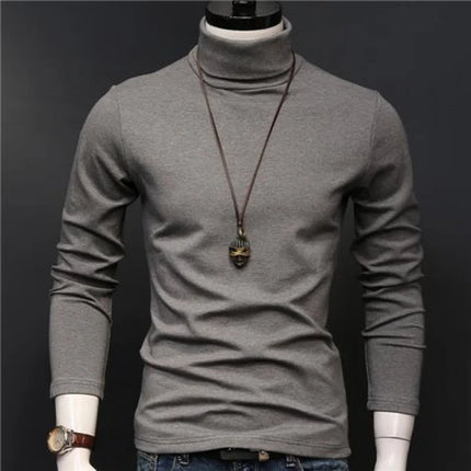2026 Spring New Men's Turtleneck T-shirt Long Sleeve Slim Fit Solid Color High Elastic Bottoming Pullovers Basic Style Male Tops