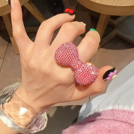 Y2k Millennial Super Flash Visual Series Kitty Pink Bow Adjustable Opening Rings for Women Finger Charms Jewelry Accessory Gifts